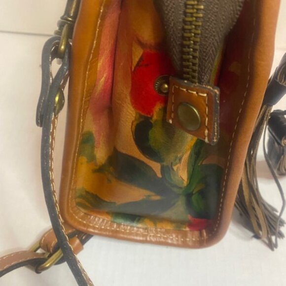 Patricia Nash Floral Satchel‎ Top Handle Leather Bag Purse Medium - Picture 6 of 8